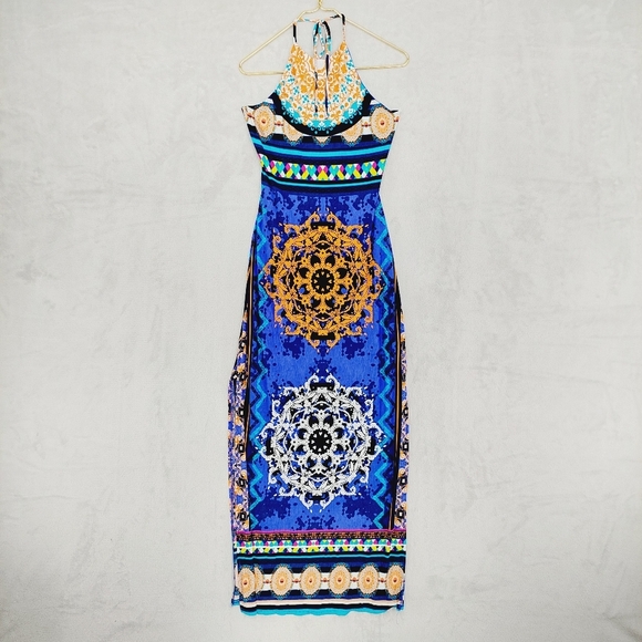 Boutique Blue Gorgeous Medallion Exotic Print Maxi Dress P2436 - Picture 2 of 11